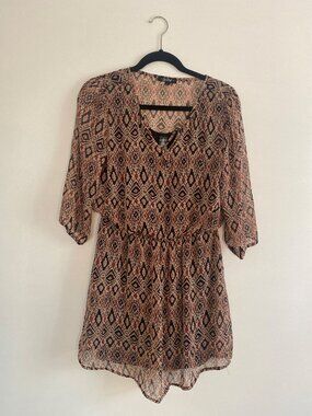 BeBop Women’s Aztec Print Dress Size L 3/4 Sleeve Lightweight Elastic Waist